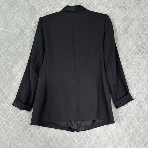 Vtg Tuxedo Blazer Women 6 Small Black Satin Shawl Collar Rhinestone 1 Button 80s - Picture 8 of 12